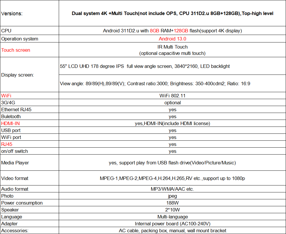 55 Inch 4K Ultra HD Touch TV Interactive All In One Interactive Whiteboard Online Office Meeting Equipment