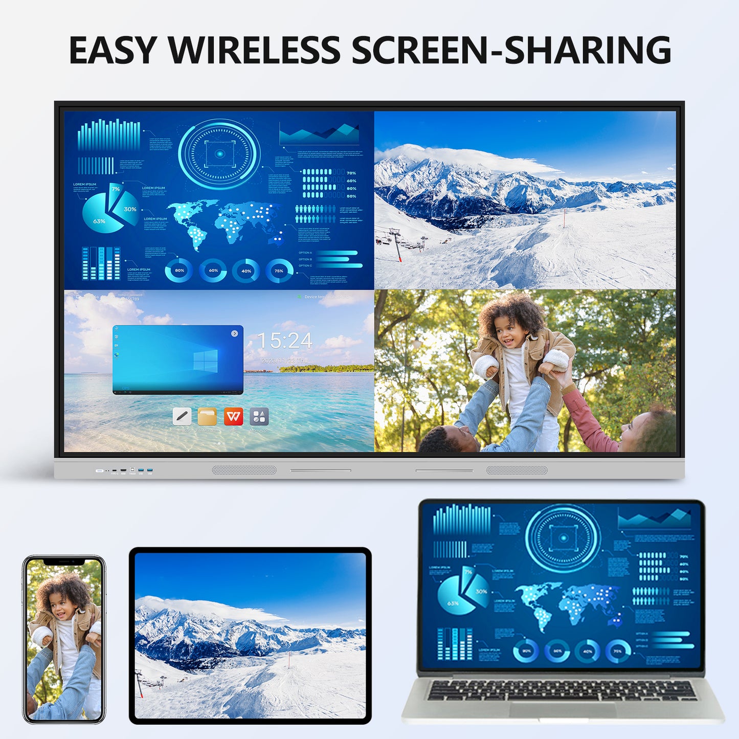 65 Inch 20 Points Touch Interactive Panel 4K LCD Smart Board Infrared Touch Screen Monitor Meeting Whiteboard