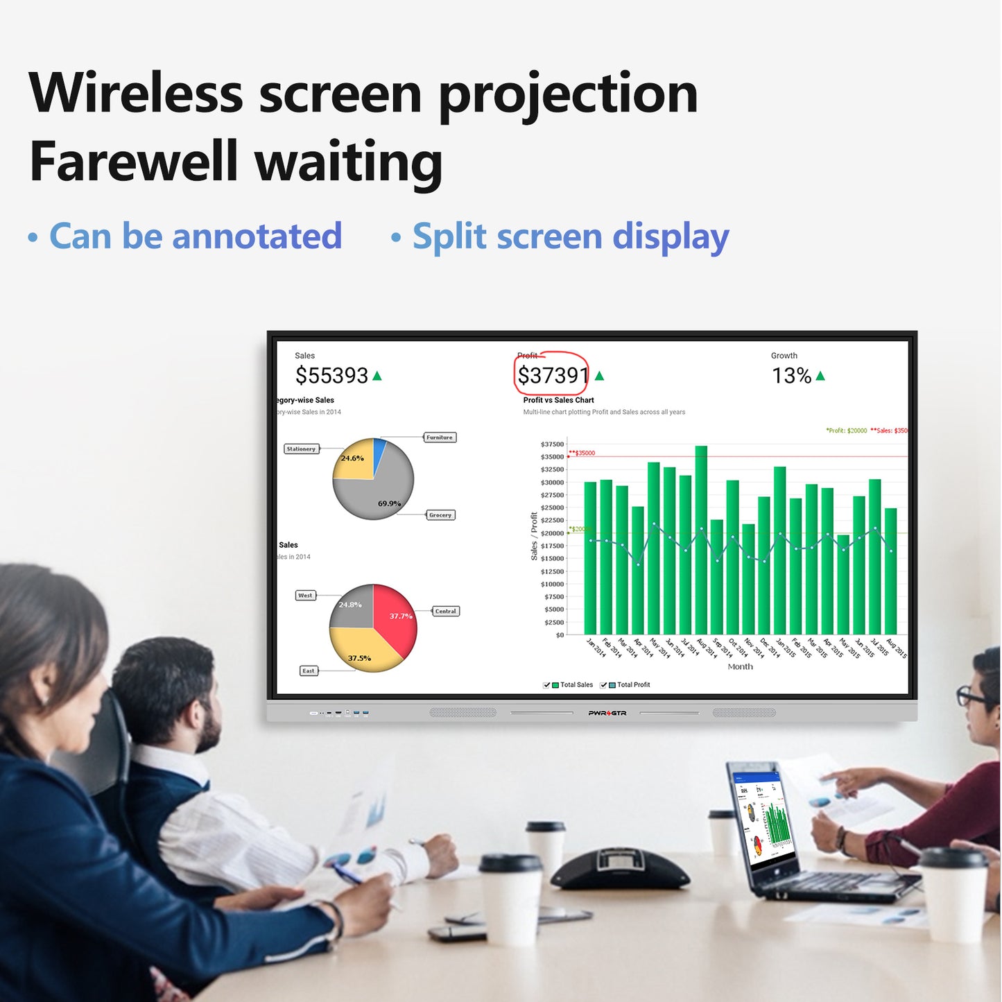 65 Inch 20 Points Touch Interactive Panel 4K LCD Smart Board Infrared Touch Screen Monitor Meeting Whiteboard